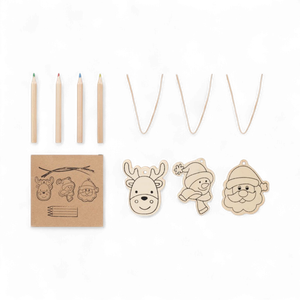 Wooden christmas ornament set with colouring pencils