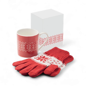 Winter gift set knitted gloves and 300ml ceramic mug