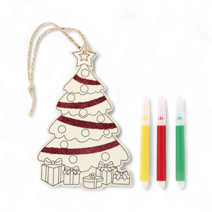Poplar wooden Christmas tree ornament with markers