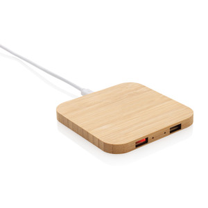 Bamboo 10W wireless charger with USB Bamboo 10W wireless charger with USB