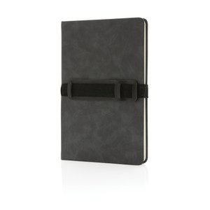 Deluxe hardcover PU notebook A5 with phone and pen holder Deluxe hardcover PU notebook A5 with phone and pen holder