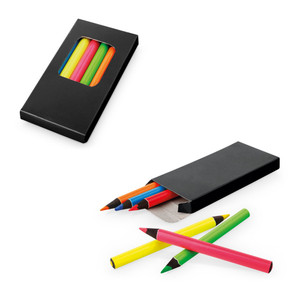 Box with 6 small fluorescent wooden colouring pencils Box with 6 small fluorescent wooden colouring pencils
