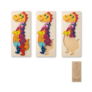 Dinosaur-shaped puzzle in pine plywood. Each part is numbered to aid assembly. The base, also in plywood, is customizable. Supplied in a kraft paper gift box. As the product is made from natural materials, the colour and size of the product and the printing result may vary between products Dinosaur-shaped puzzle in pine plywood. Each part is numbered to aid assembly. The base, also in plywood, is customizable. Supplied in a kraft paper gift box. As the product is made from natural materials, the colour and size of the product and the printing result may vary between products