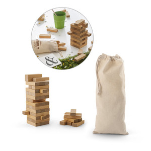 Wooden game with 54 pieces. Supplied in a cardboard box with a customisable cotton bag Wooden game with 54 pieces. Supplied in a cardboard box with a customisable cotton bag