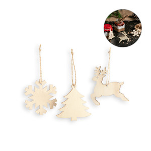 Set of 3 plywood Christmas ornaments with different designs. As the product is made from natural materials, the colour and size of the product and the printing result may vary between products Set of 3 plywood Christmas ornaments with different designs. As the product is made from natural materials, the colour and size of the product and the printing result may vary between products