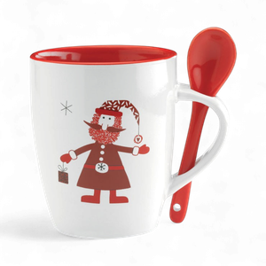 Ceramic 250ml mug with spoon and festive design
