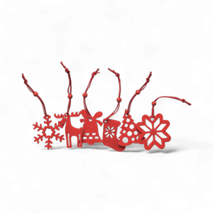 Set of 6 red felt christmas tree hangers