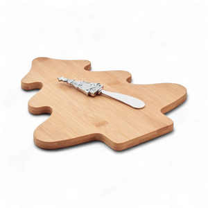 Tree-shaped bamboo cheese board set with stainless knife
