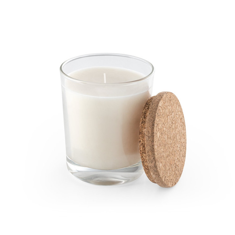 Aromatic candle in a glass cup with a cork lid. The fragrance helps make your home a more relaxing environment. Quantity up to 180 g. Made in Europe. Supplied in an individual gift box.Colour 110 - Vanilla