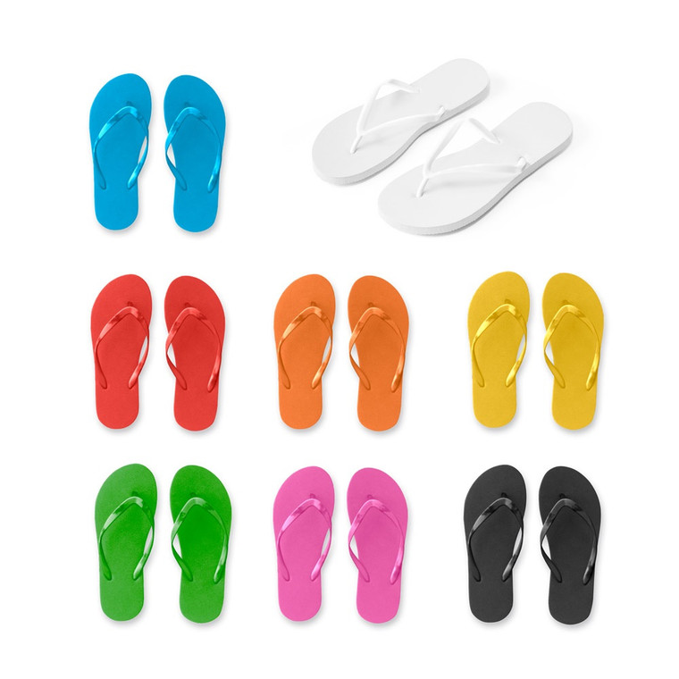Comfortable slippers with PE sole and PVC strap. Available in a wide range of colours. Sizes available: S/M (36 to 39). Supplied in a polybag