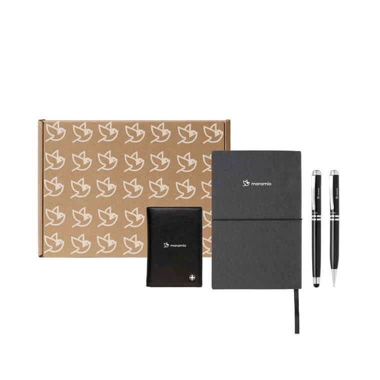 MOQ 50 - Premium pack with A5 recycled leather notebook and executive pen set MOQ 50 - Premium pack with A5 recycled leather notebook and executive pen set