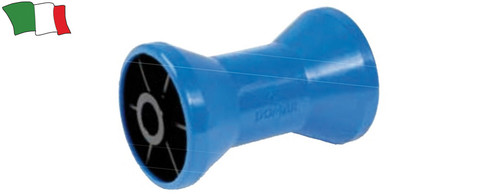 Blue central keel roller with black nylon insert and blue polyurethane outer side.