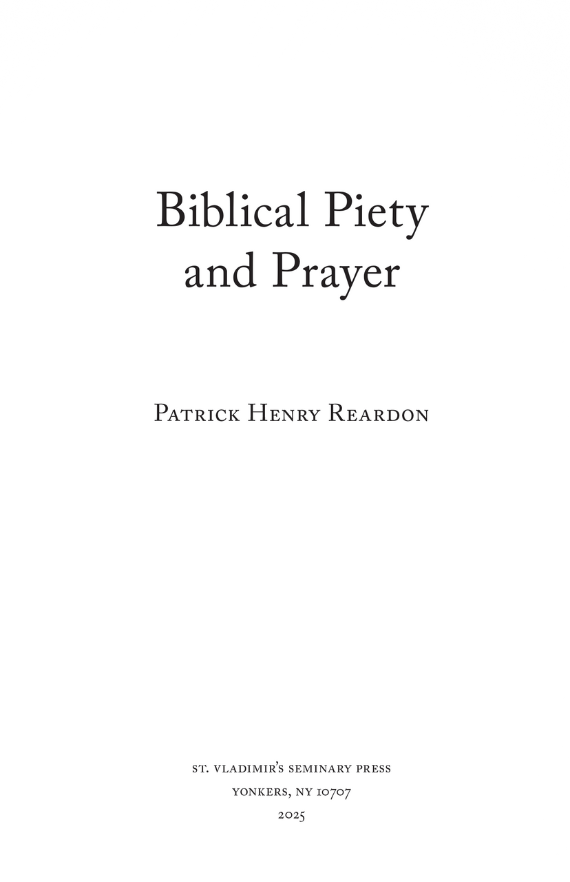 Biblical Piety and Prayer - SVS Press & Bookstore