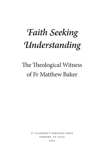 Faith Seeking Understanding Faith Seeking Understanding