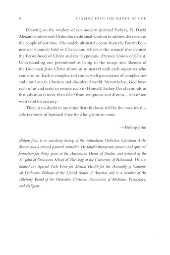 Leaping into the Hands of God: Lessons from My Teachers on Hypostatic Spiritual Care Leaping into the Hands of God: Lessons from My Teachers on Hypostatic Spiritual Care