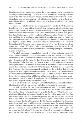 Orthodox and Wesleyan Scriptural Understanding and Practice