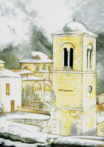 PK-C12N Winter Scene Note Cards: Hosios Loukas Monastery