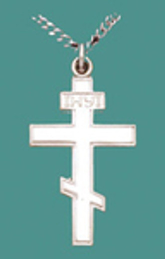 Cross SS w/18" stainless steel chain - Med. plain 3 bar - engraved