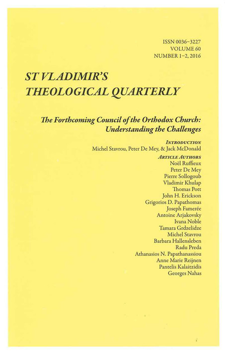 St. Vladimir's Theological Quarterly, Vol. 60, no. 1-2 (2016)