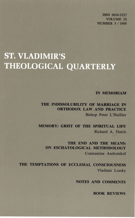 St Vladimir's Theological Quarterly, vol. 32, no. 3 (1988)