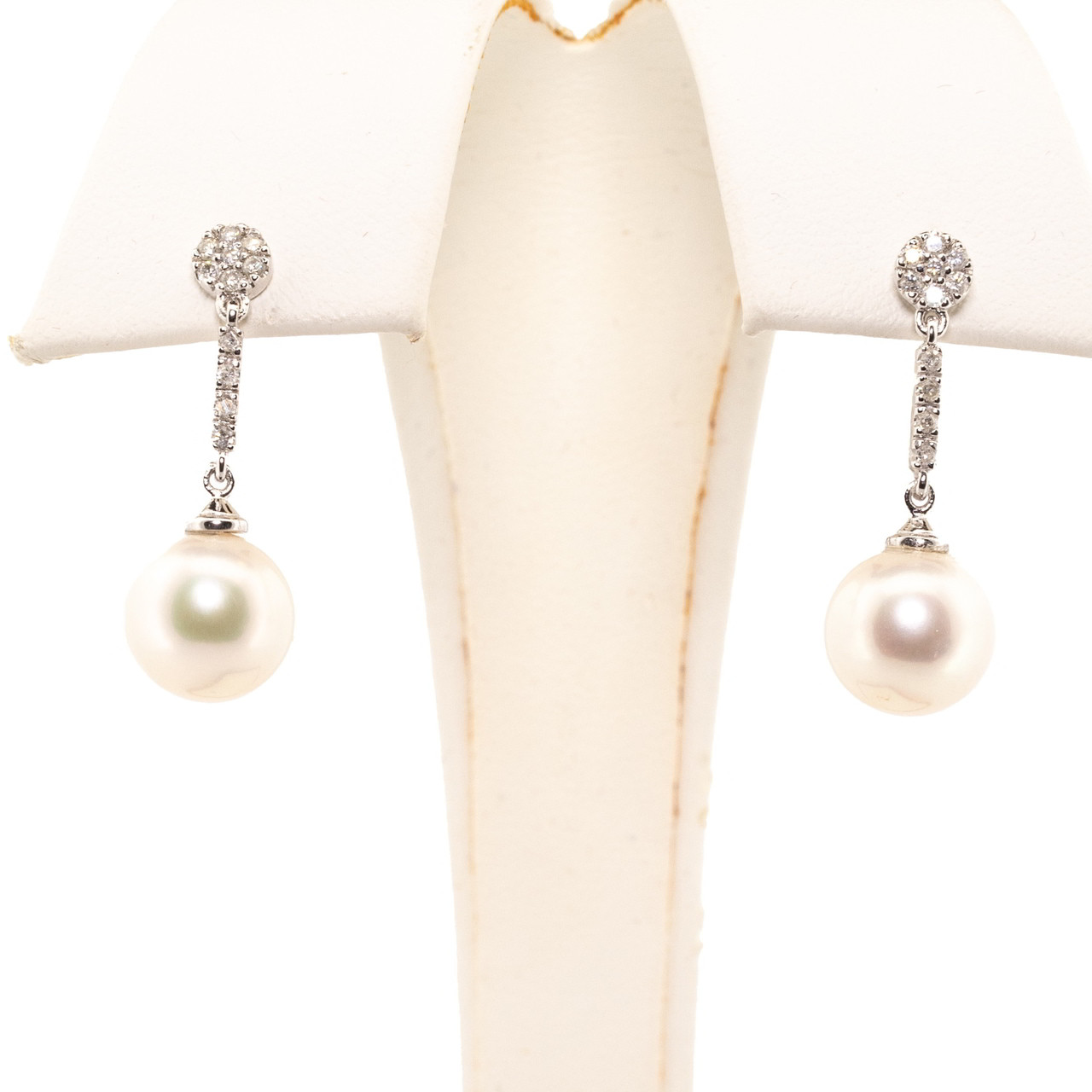 Pearl and Diamond Dangle Earrings - JusticeJewelers