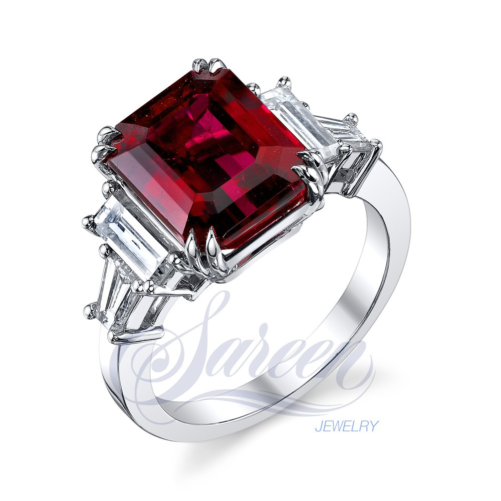 Rubellite Tourmaline Five Stone Engagement Ring Gale