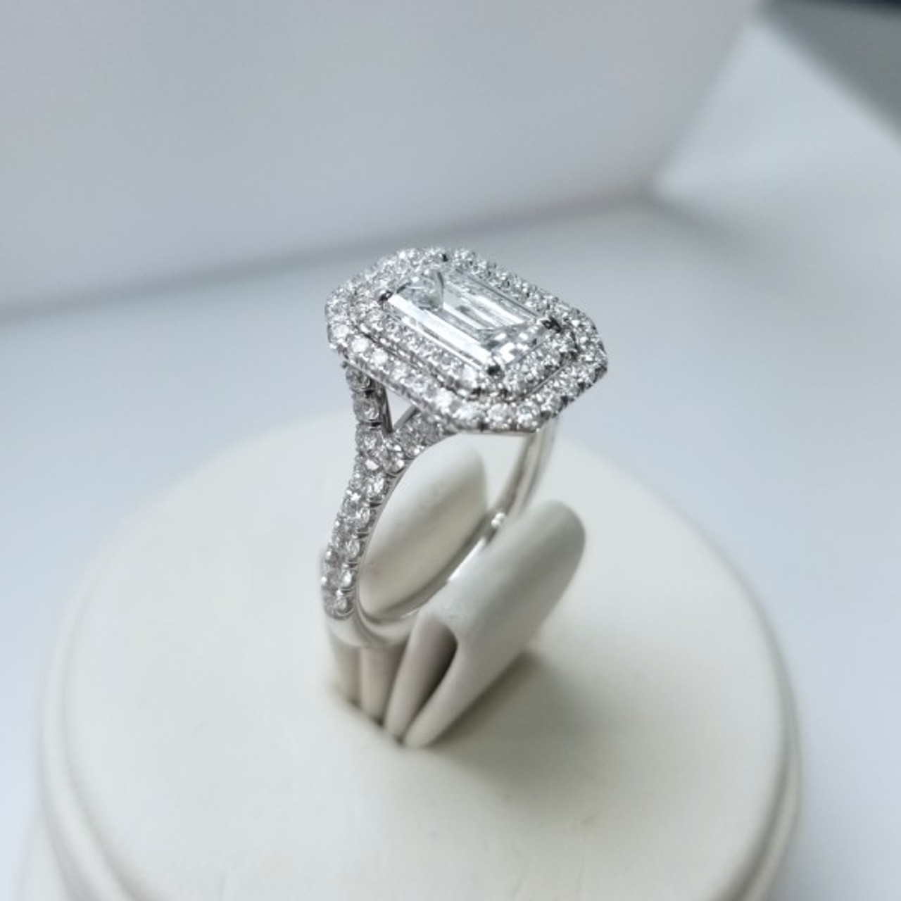 1.41ct Emerald Cut Double Halo Ring 