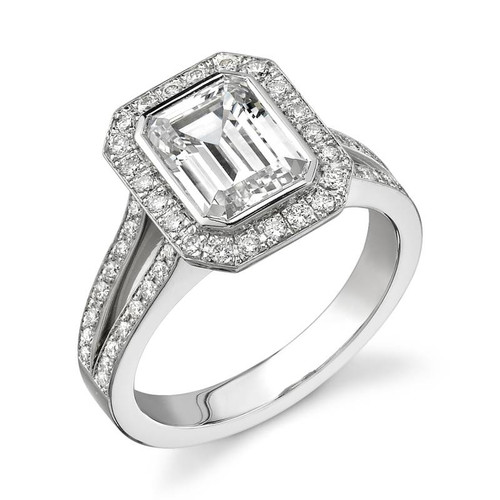 Halo Bezel Emerald Cut Diamond Ring - CDS0014