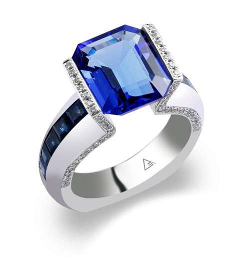 Tension Set Emerald Cut Colored Stone Ring CDS0038 Gale Diamonds Chicago