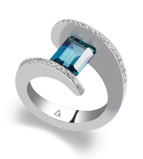 Tension Set Emerald Cut Colored Stone Ring CDS0041 Gale Diamonds