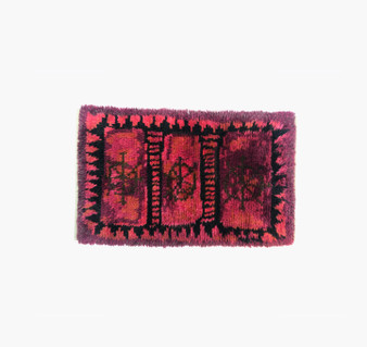Red Swedish Wool Rya Weaving Rug Peru by Birgitta Salenius for NIAB 1960s