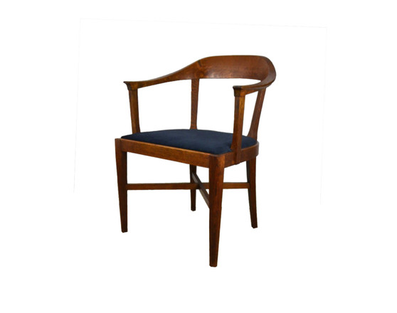 Art Deco Oak Arm Chair 1930s, Sweden, Blue Vevet, Antique, Vintage