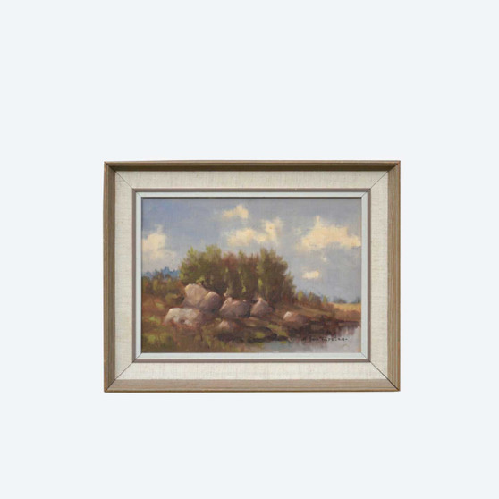 Scandinavian Mid 20th Century Landscape Oil Painting, Signed A.B.Fusrten, Framed