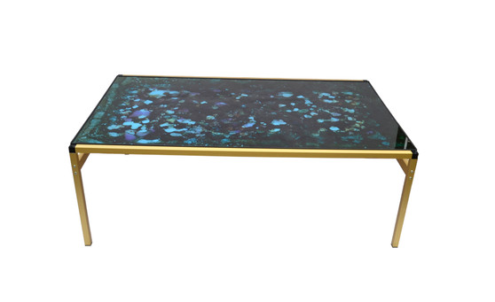 Vintage Design Glass Painted Coffee Table 1980s