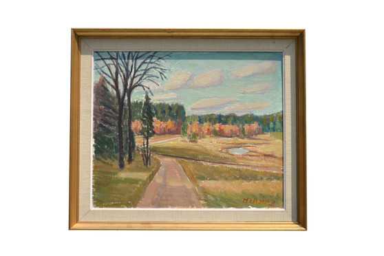 Original Hellsing Vintage Oil Painting On Hardboard, Autumn, 1955 Sweden