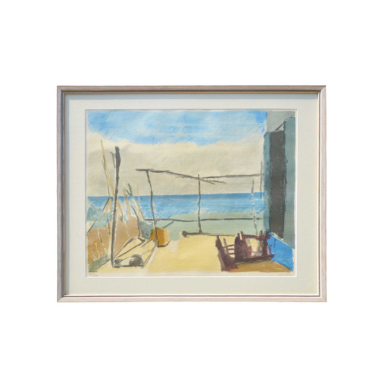 Mid 20th century Original Seaside Landscape, Signed, 1960s Framed