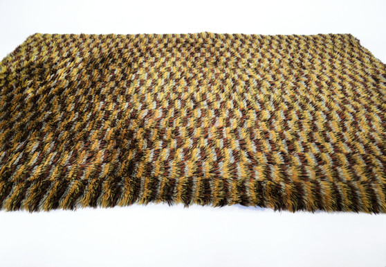 Vintage Swedish Mid 20th Century Yellow/Brown Wool Rya Weaving Rug Circa 1960s