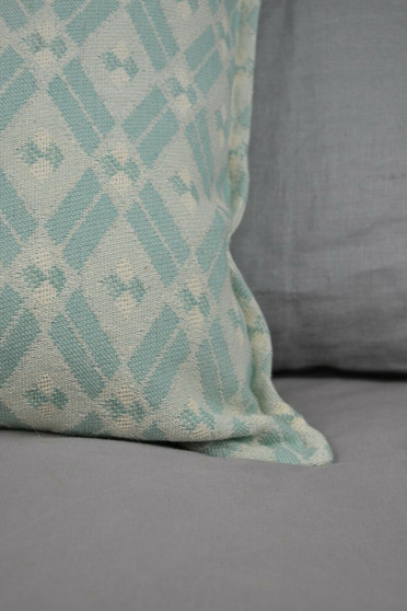 Vintage Woven Eco Mint Blue Fabric of Eastern Europe 1970s