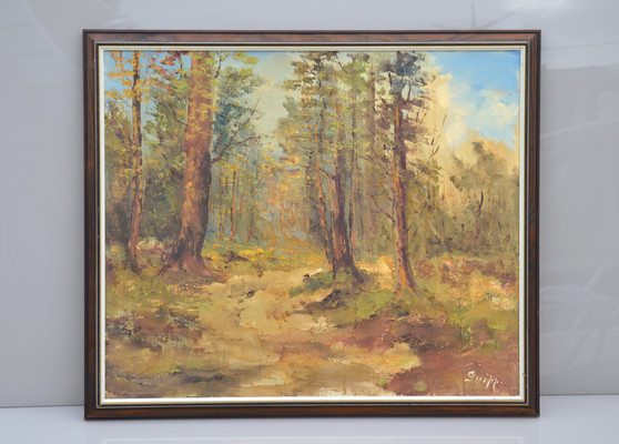 Vintage Oil On Canvas "Forest Of Jylland Denmark" Landscape, Signed In 1978