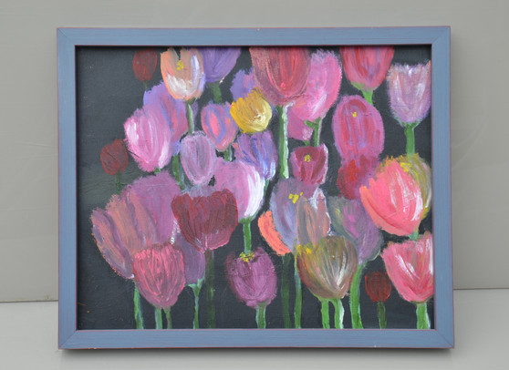 Contemporary Oil On Board Floral Tulip Composition Painting By B.W.K In 2009