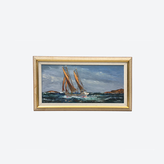 Vintage Oil On Canvas Sea Sailing Boat Painting, By Kurt Erik Heinonen 1960's