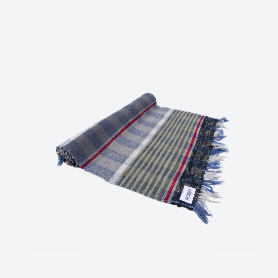 Contemporary Swedish Handwoven Cotton Craftsmanship Multicolour Blue Grey Red White Rag Rug