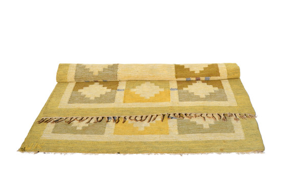 Karin Josson Vintage Flat Weave Rölakan Yellow Rug 1960s