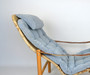 Vintage Safari Chair Model Junker By Bror Boije For Dux, 1960s, Sweden, Beechwood And Canvas, Leather Armrests