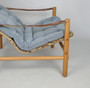 Vintage Safari Chair Model Junker By Bror Boije For Dux, 1960s, Sweden, Beechwood And Canvas, Leather Armrests