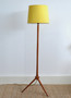 Mid Century Danish Style Floor Lamp 1960s, Wooden Base, Yellow Lampshade Triple Foot