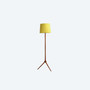 Mid Century Danish Style Floor Lamp 1960s, Wooden Base, Yellow Lampshade Triple Foot