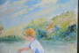 Mid 20th Century Landscape Oil Painting on Canvas The Children Summer Framed