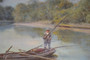 Original Antique Large Oil On Canvas "Fishing on the Derwent" by H. East