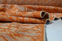 Vintage Woven Eco Orange Baby Blue White Sheen Fabric East Europe 1970s